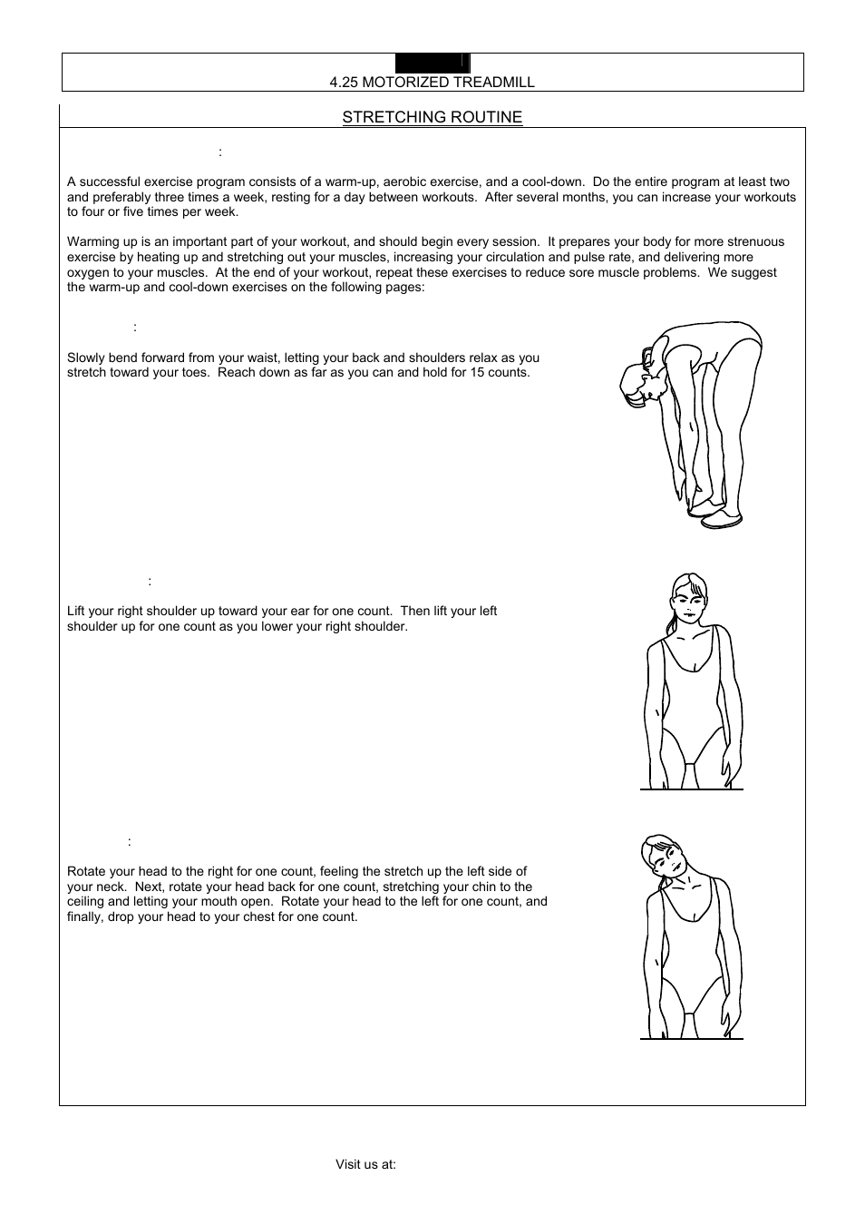 Stretching routine, Toe touch, Shoulder lift | Head roll | Smooth Fitness 4.25 User Manual | Page 27 / 29