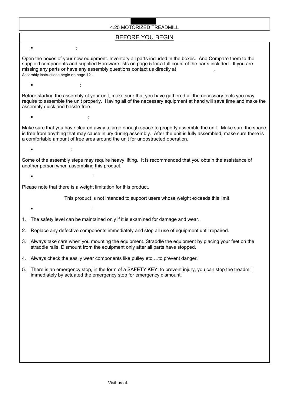 Before you begin | Smooth Fitness 4.25 User Manual | Page 4 / 29