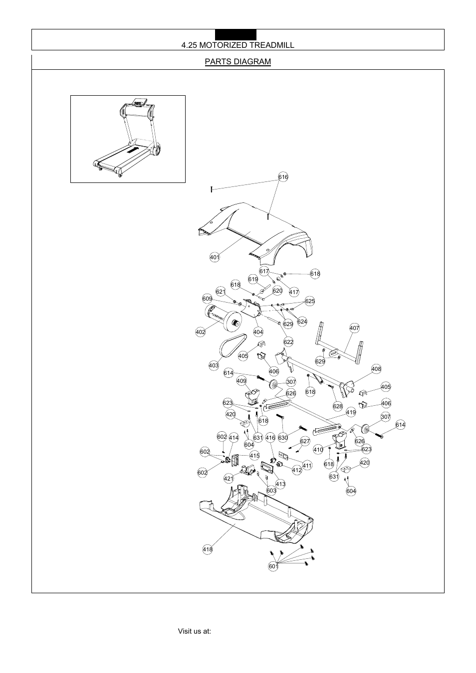 Parts diagram, 25 motorized treadmill | Smooth Fitness 4.25 User Manual | Page 9 / 29