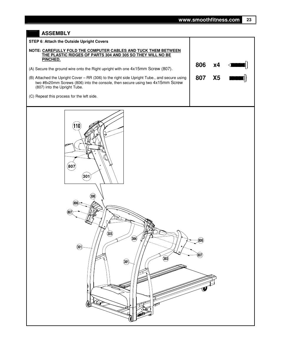 806 x4, 807 x5 | Smooth Fitness 9.35HR User Manual | Page 23 / 38