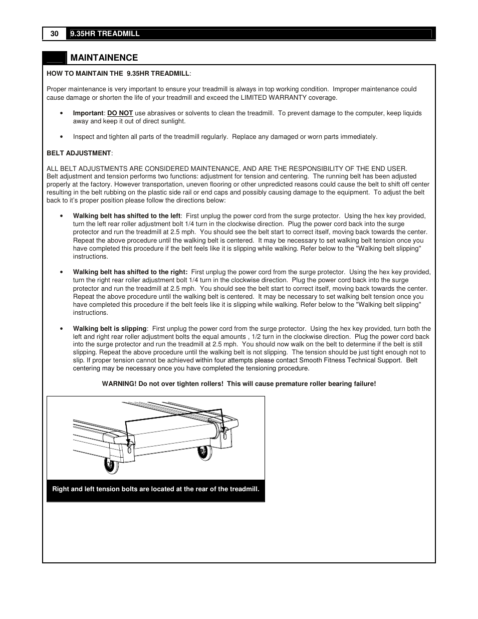 Maintainence | Smooth Fitness 9.35HR User Manual | Page 30 / 38