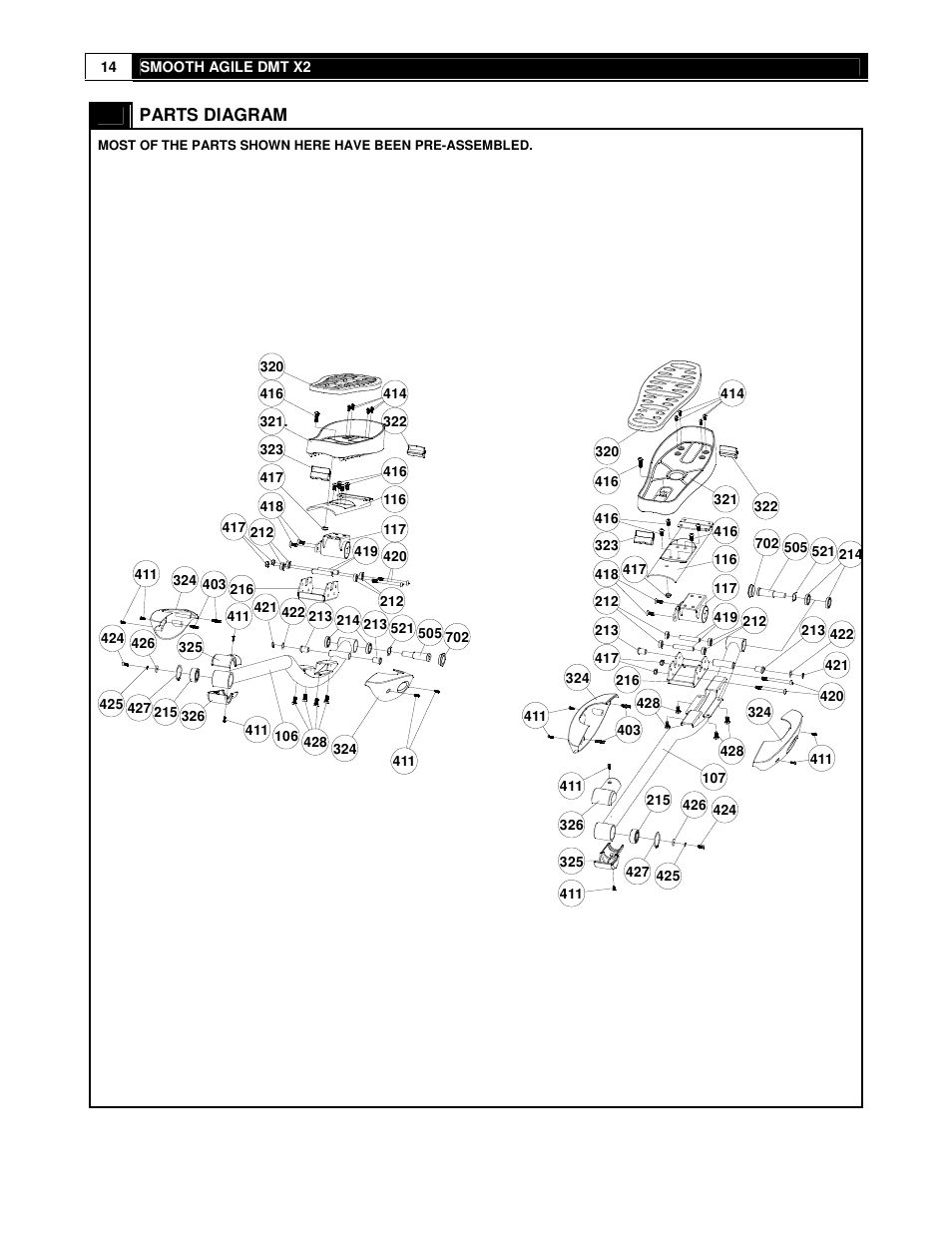 Parts diagram | Smooth Fitness DMT X2 User Manual | Page 14 / 45