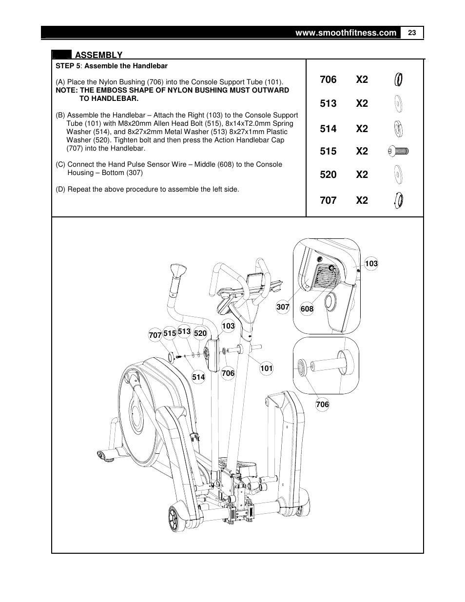 706 x2, 513 x2, 514 x2 | 515 x2, 520 x2, 707 x2 | Smooth Fitness DMT X2 User Manual | Page 23 / 45