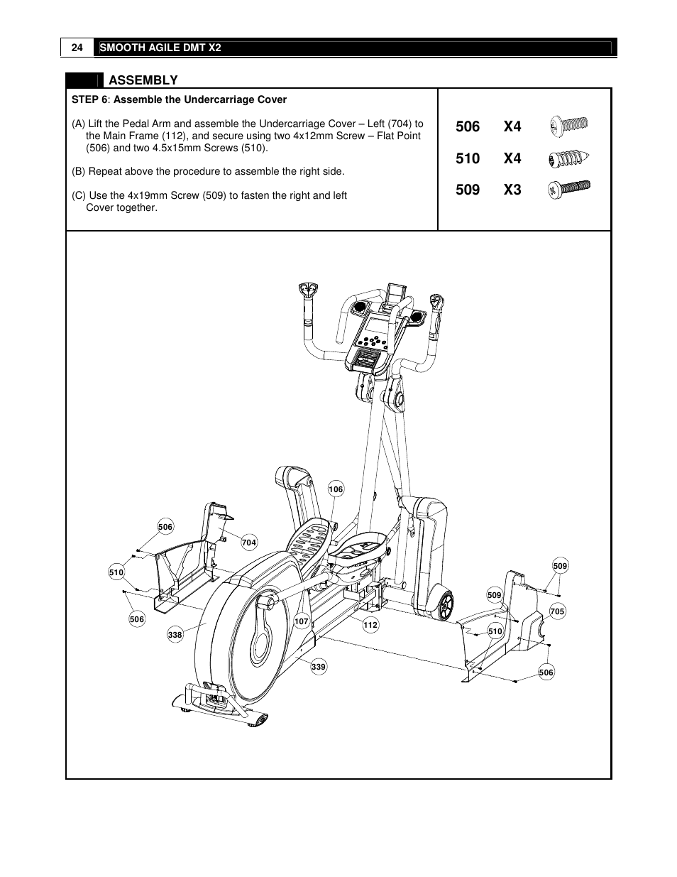 506 x4, 510 x4, 509 x3 | Smooth Fitness DMT X2 User Manual | Page 24 / 45