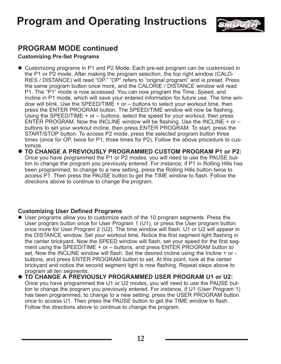 Program and operating instructions, Program mode continued | Smooth Fitness SMT9.2HRAB User Manual | Page 12 / 20