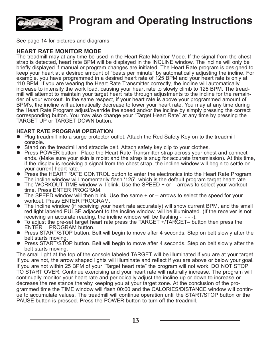 Program and operating instructions | Smooth Fitness SMT9.2HRAB User Manual | Page 13 / 20