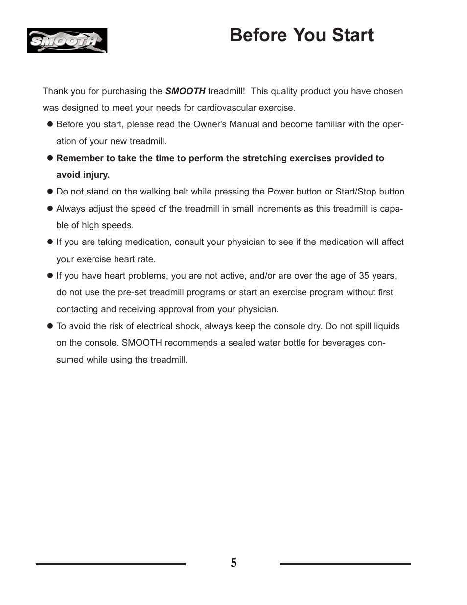 Before you start | Smooth Fitness SMT9.2HRAB User Manual | Page 5 / 20