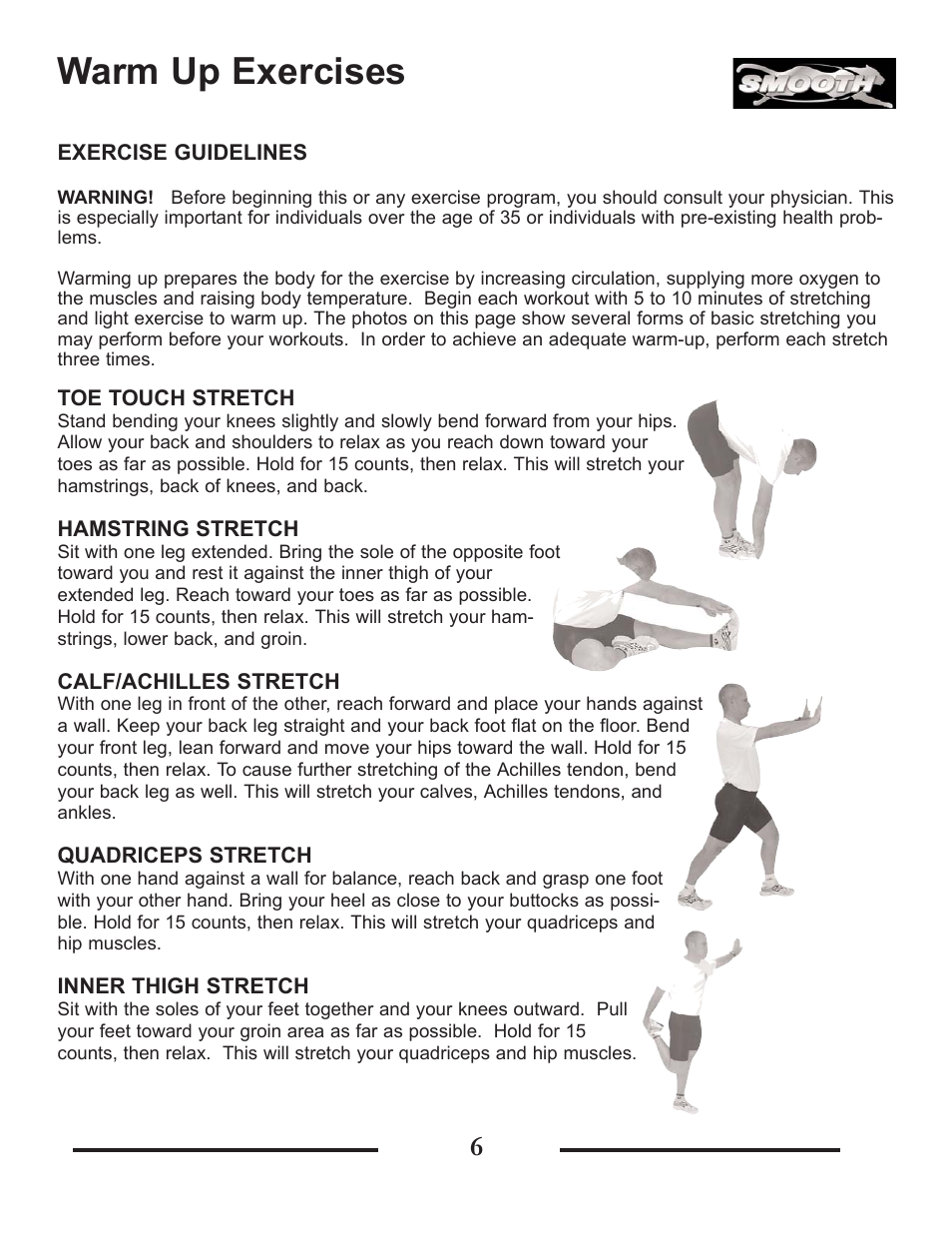 Warm up exercises | Smooth Fitness SMT9.2HRAB User Manual | Page 6 / 20