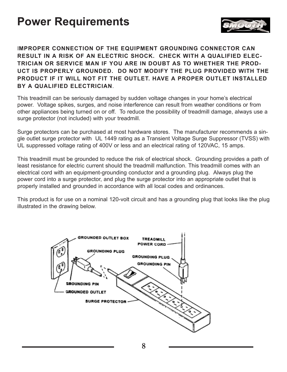 Power requirements | Smooth Fitness SMT9.2HRAB User Manual | Page 8 / 20