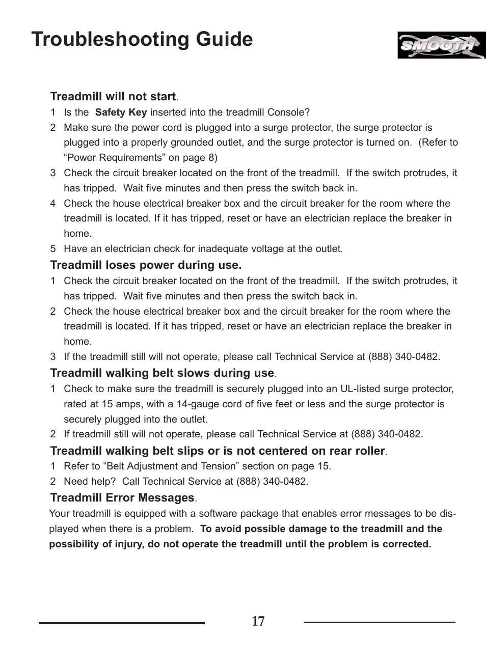 Troubleshooting guide | Smooth Fitness SMT9.2P User Manual | Page 17 / 19