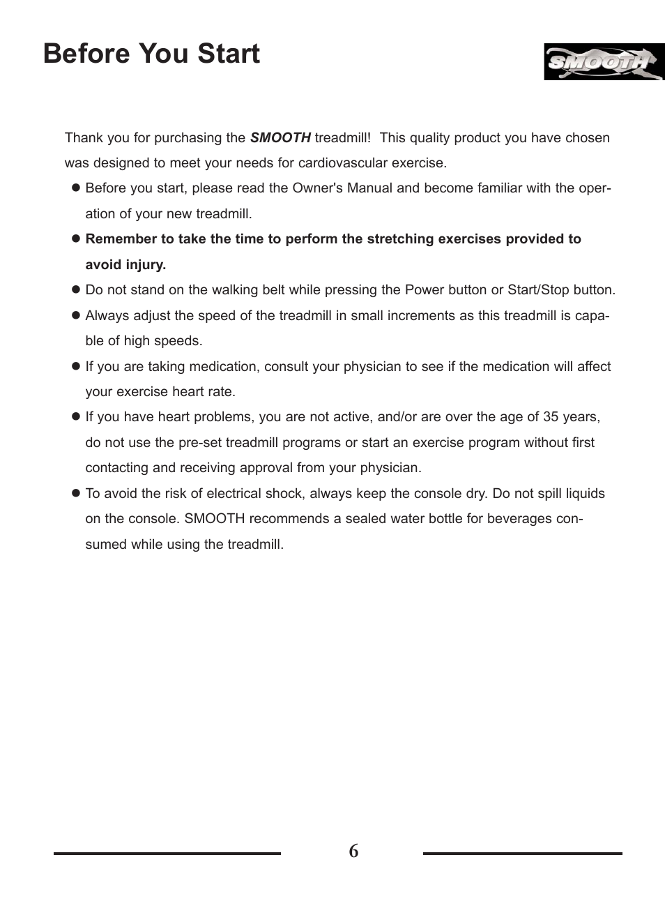 Before you start | Smooth Fitness SMT9.2P User Manual | Page 6 / 19