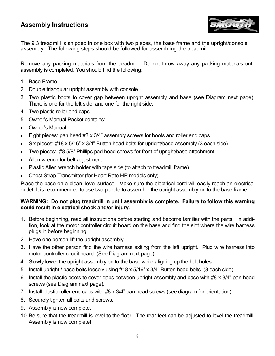 Assembly instructions | Smooth Fitness SM9.3ST User Manual | Page 8 / 31