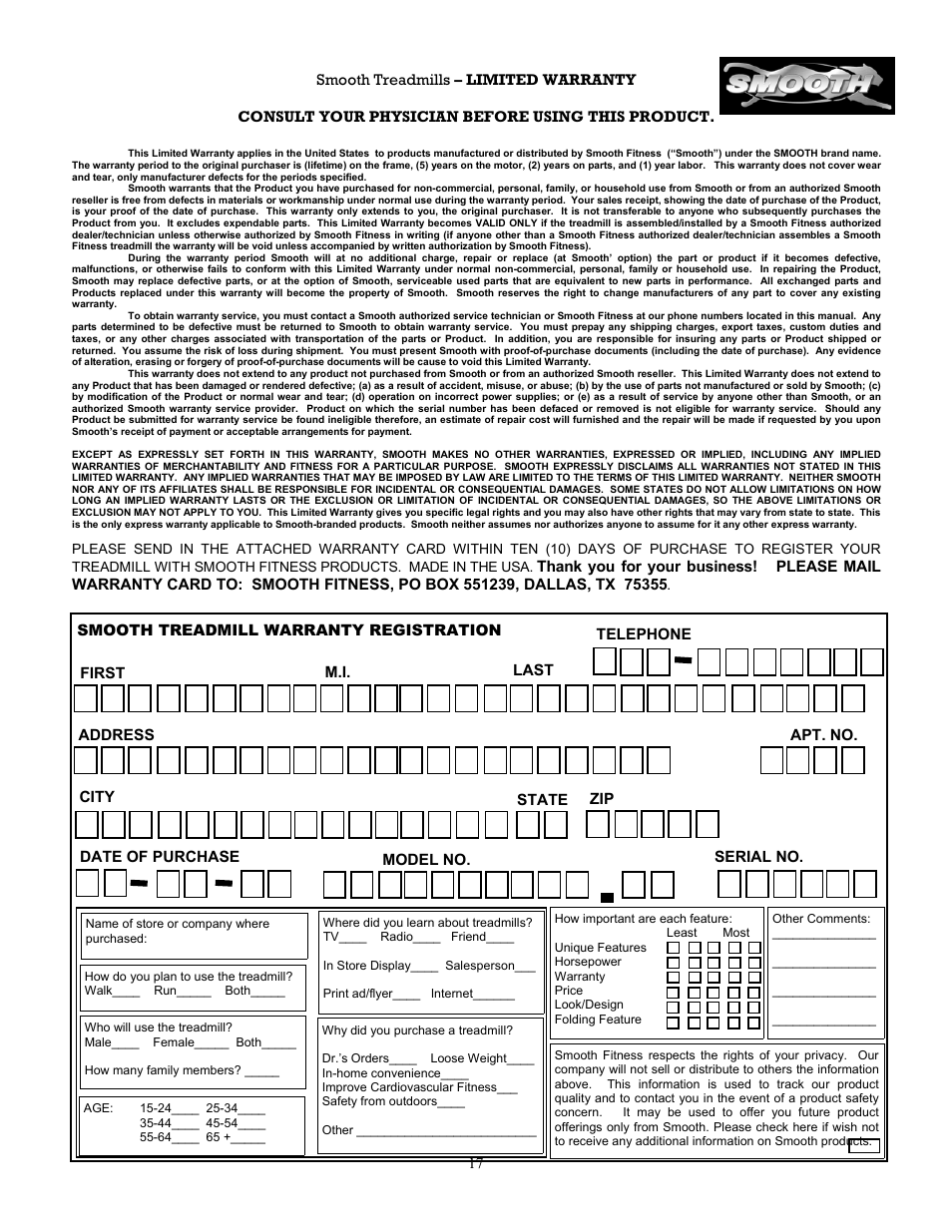 Smooth Fitness 5.3P User Manual | Page 17 / 17