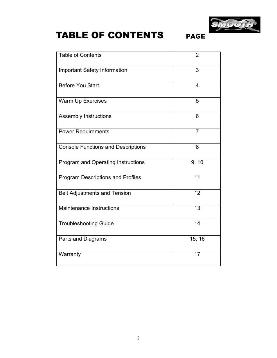 Smooth Fitness 5.3P User Manual | Page 2 / 17