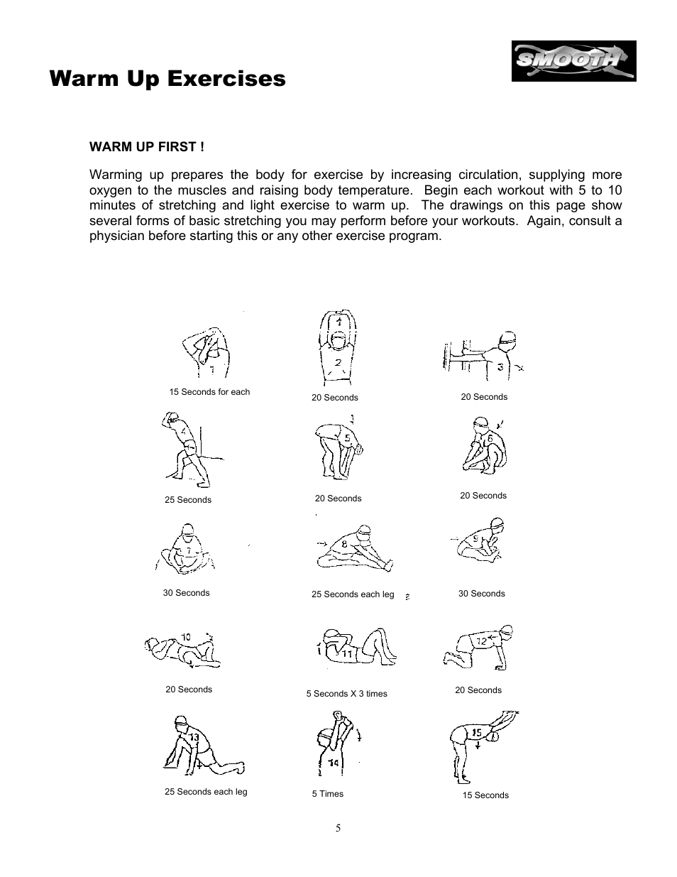 Warm up exercises | Smooth Fitness 5.3P User Manual | Page 5 / 17