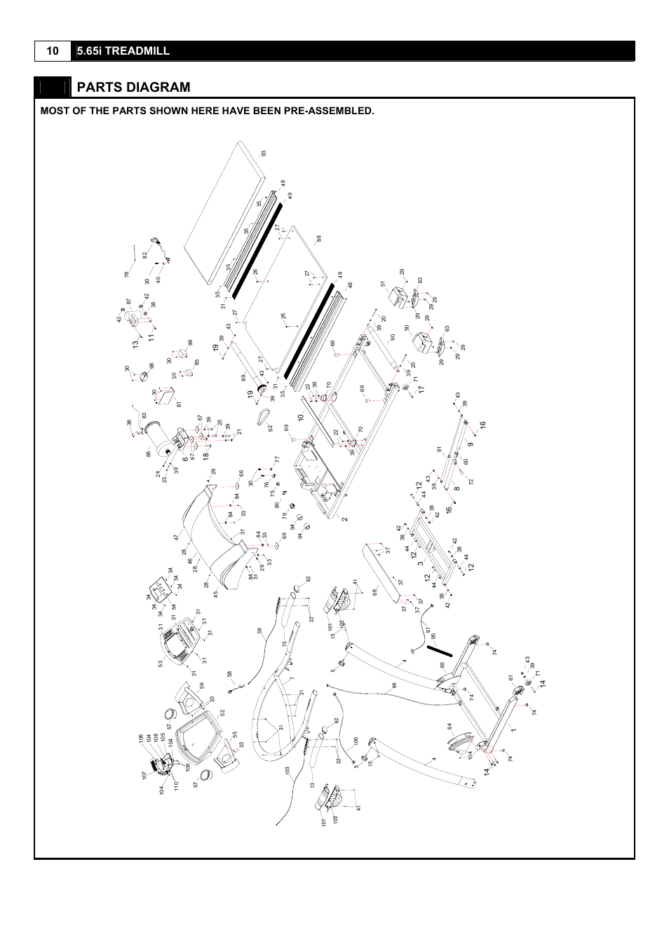 Parts diagram | Smooth Fitness 5.65I User Manual | Page 10 / 28