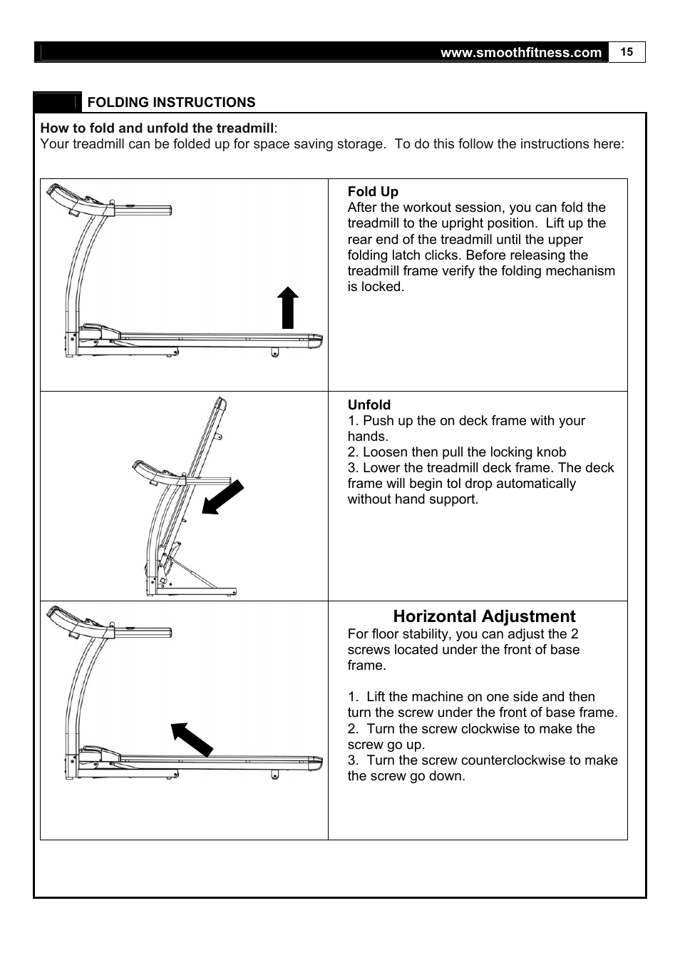 Horizontal adjustment | Smooth Fitness 5.65I User Manual | Page 15 / 28