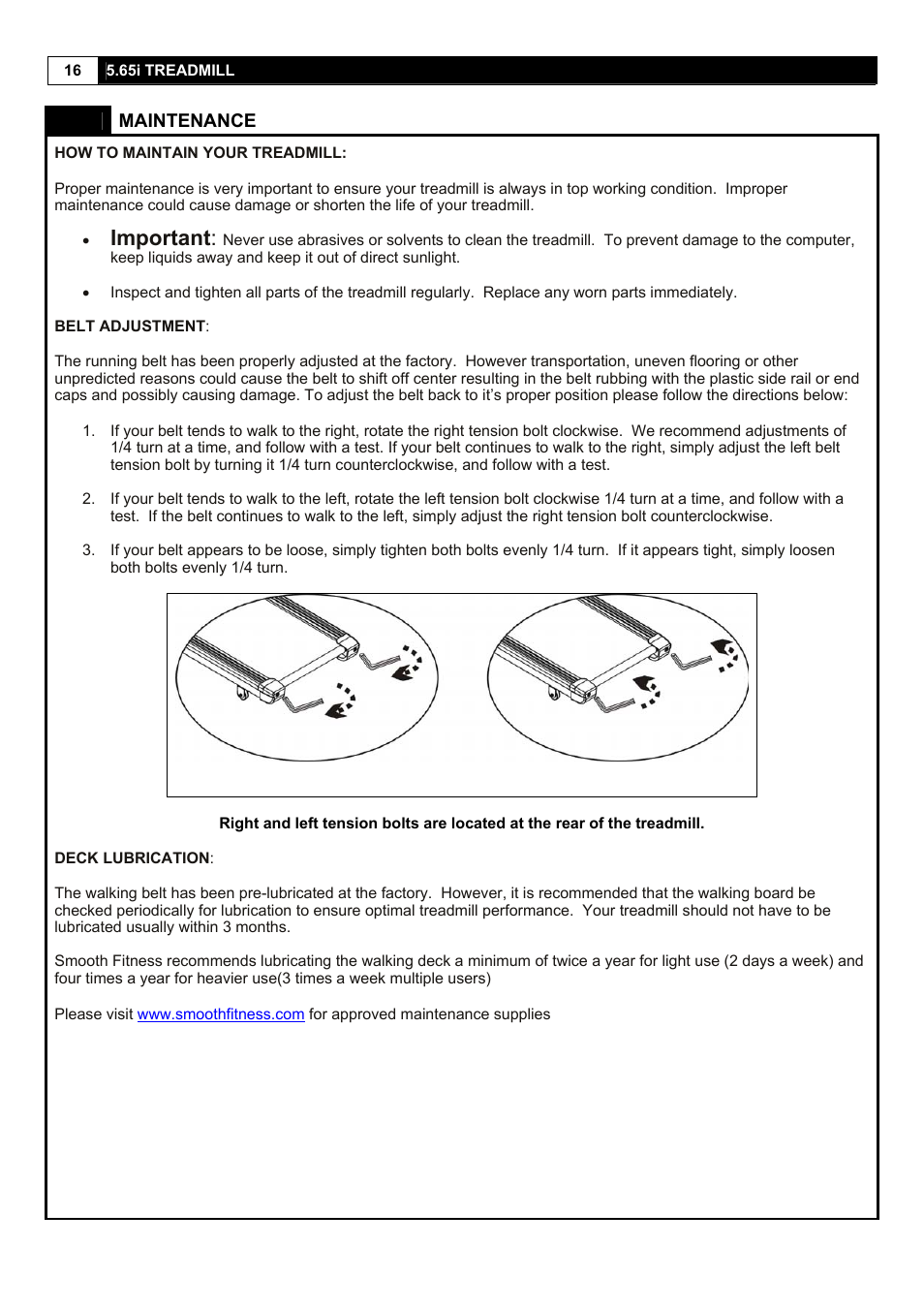 Important | Smooth Fitness 5.65I User Manual | Page 16 / 28