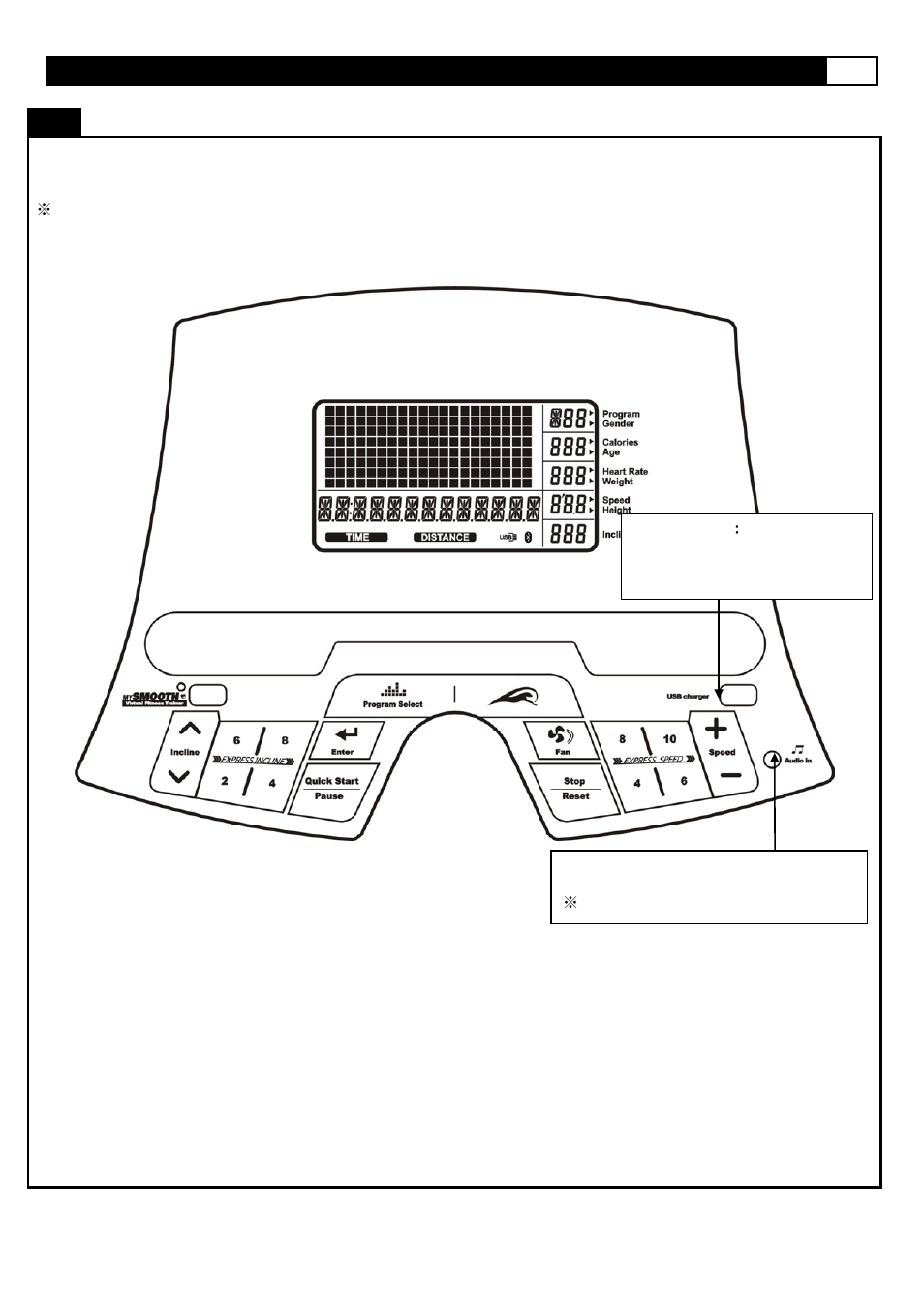 Music jack usage | Smooth Fitness 835 User Manual | Page 43 / 46