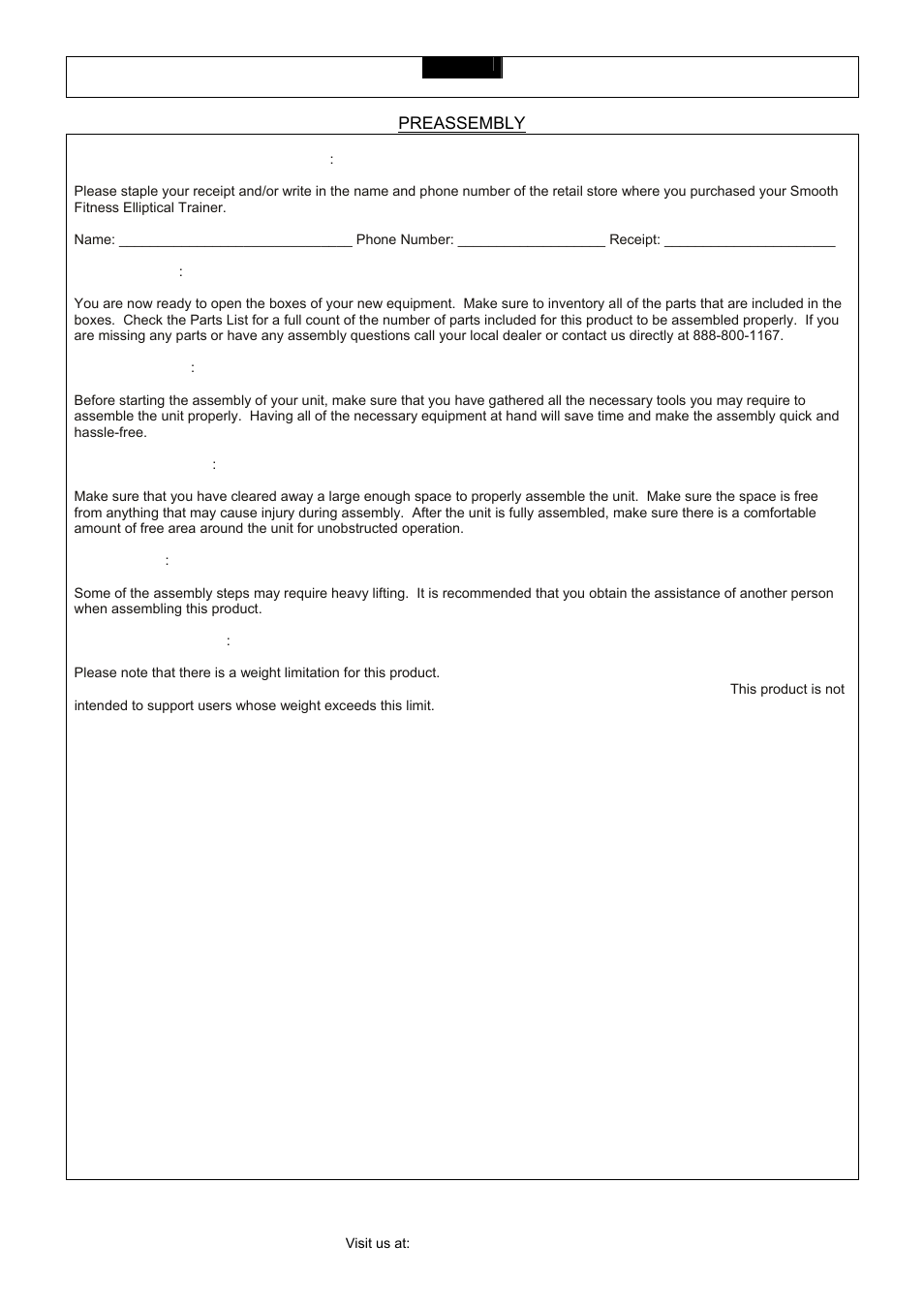 Preassembly | Smooth Fitness CE 2.1 User Manual | Page 2 / 38