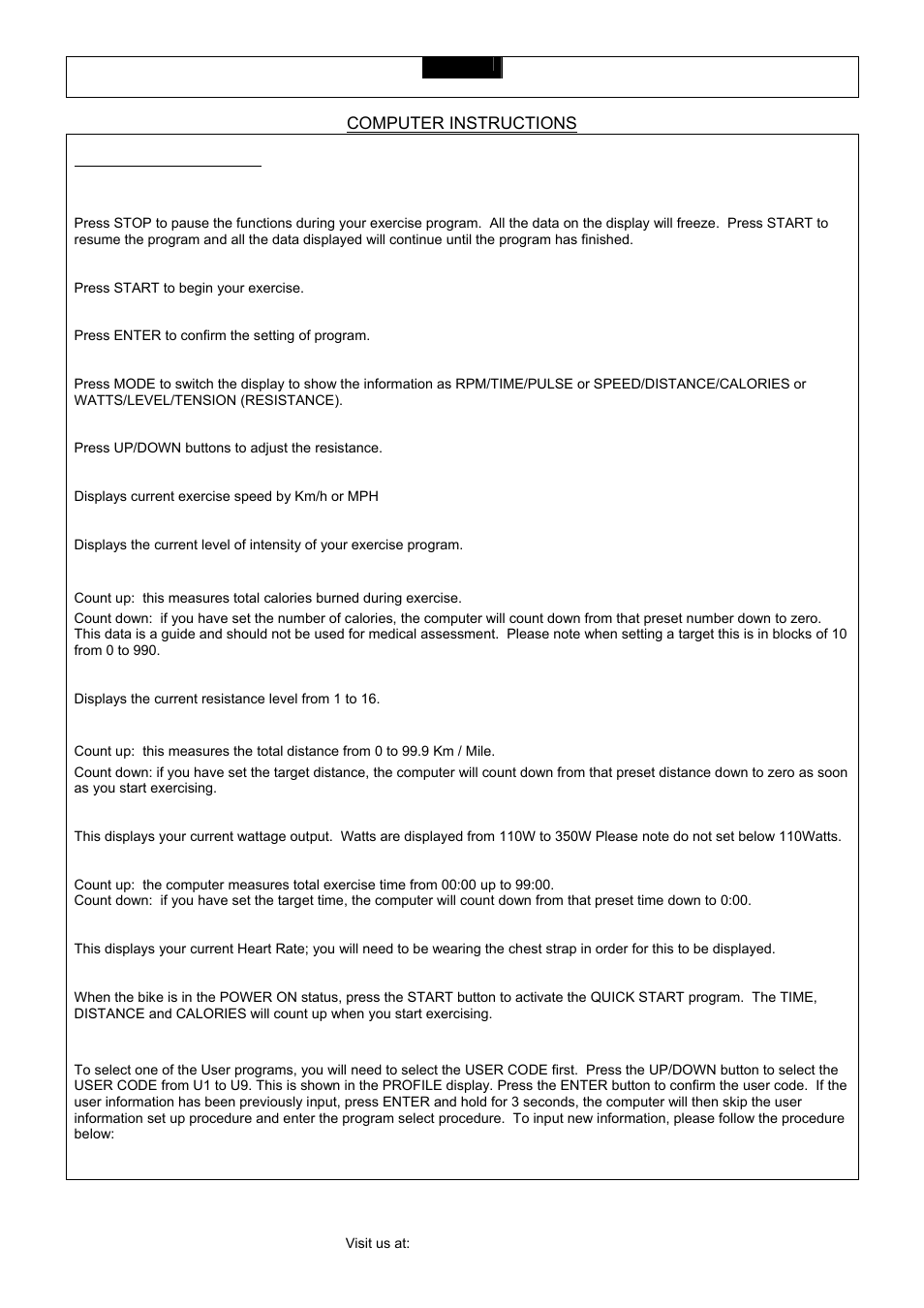 Computer instructions | Smooth Fitness CE 2.1 User Manual | Page 26 / 38