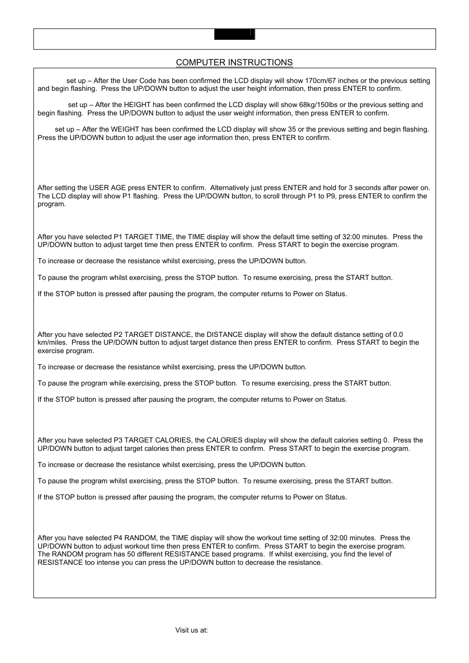 Computer instructions | Smooth Fitness CE 2.1 User Manual | Page 27 / 38