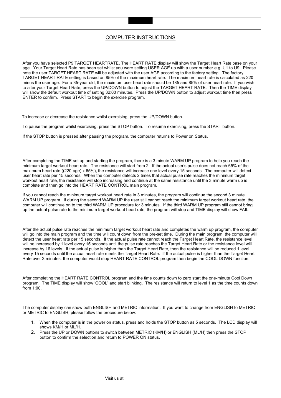 Computer instructions | Smooth Fitness CE 2.1 User Manual | Page 31 / 38