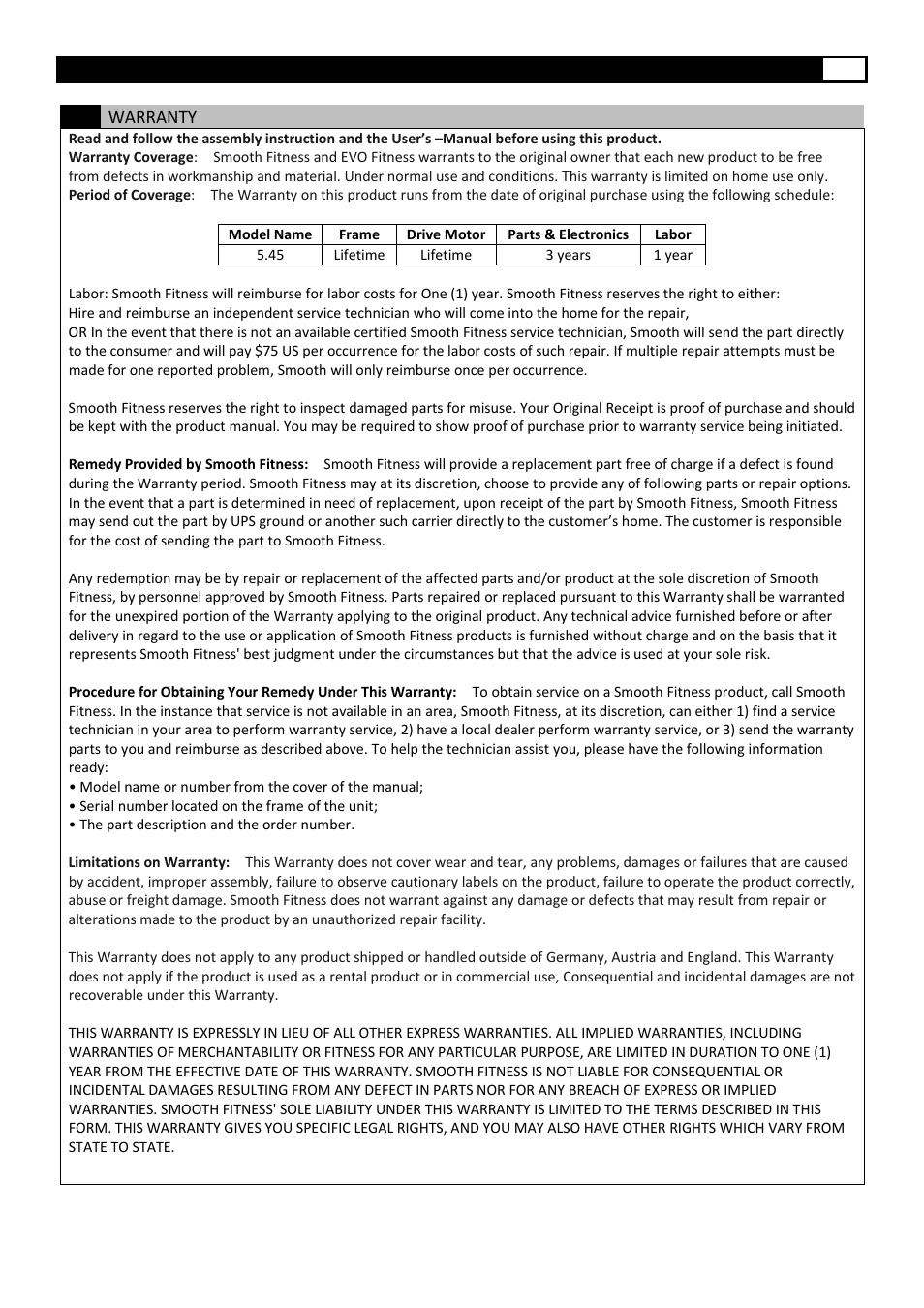 Smooth Fitness 5.45 User Manual | Page 39 / 45