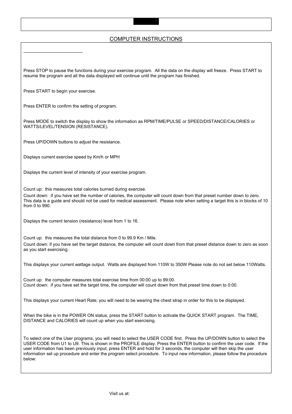 Computer instructions | Smooth Fitness CE 3.2 User Manual | Page 26 / 38