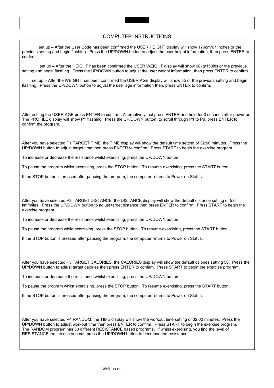 Computer instructions | Smooth Fitness CE 3.2 User Manual | Page 27 / 38