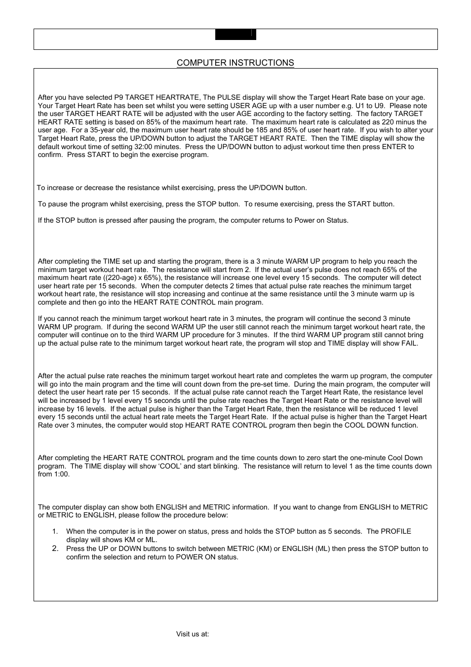 Computer instructions | Smooth Fitness CE 3.2 User Manual | Page 31 / 38