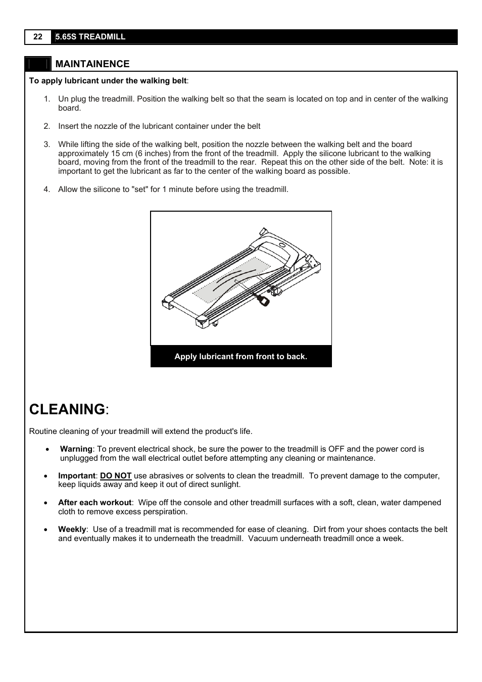 Cleaning | Smooth Fitness 5.65S User Manual | Page 22 / 41