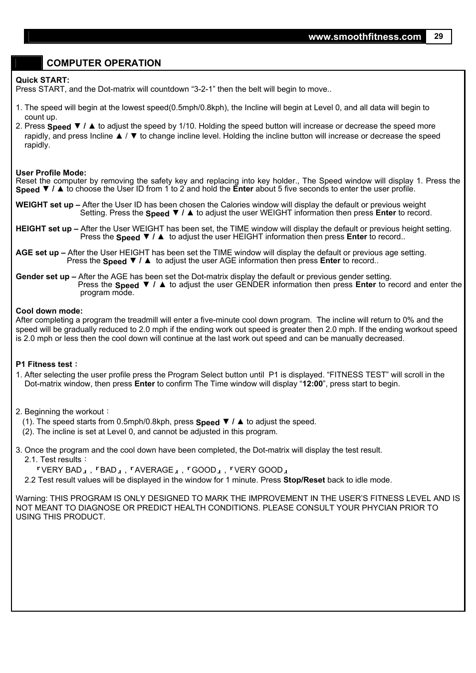 Smooth Fitness 5.65S User Manual | Page 29 / 41