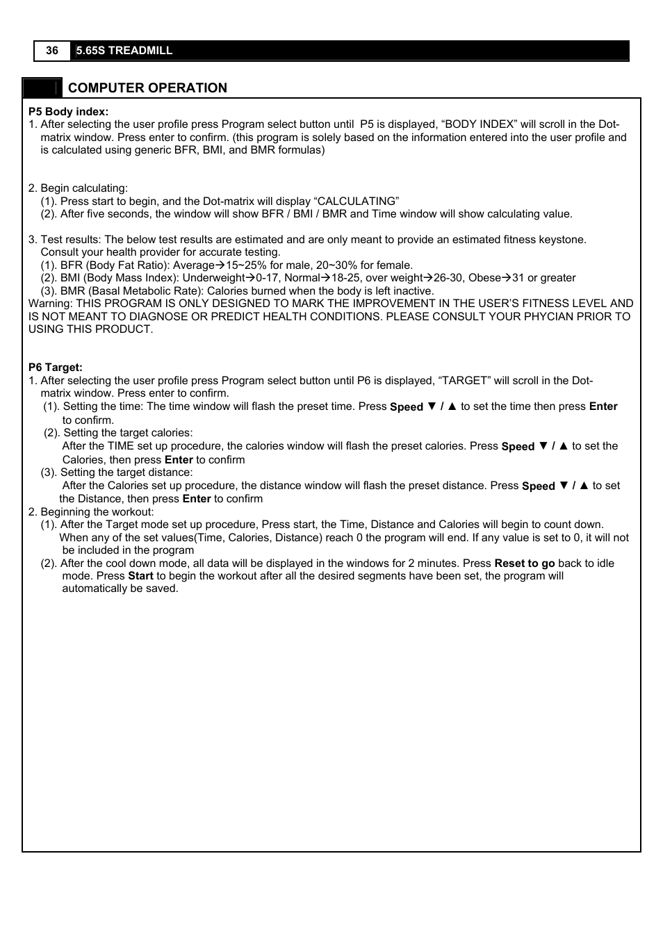 Smooth Fitness 5.65S User Manual | Page 36 / 41