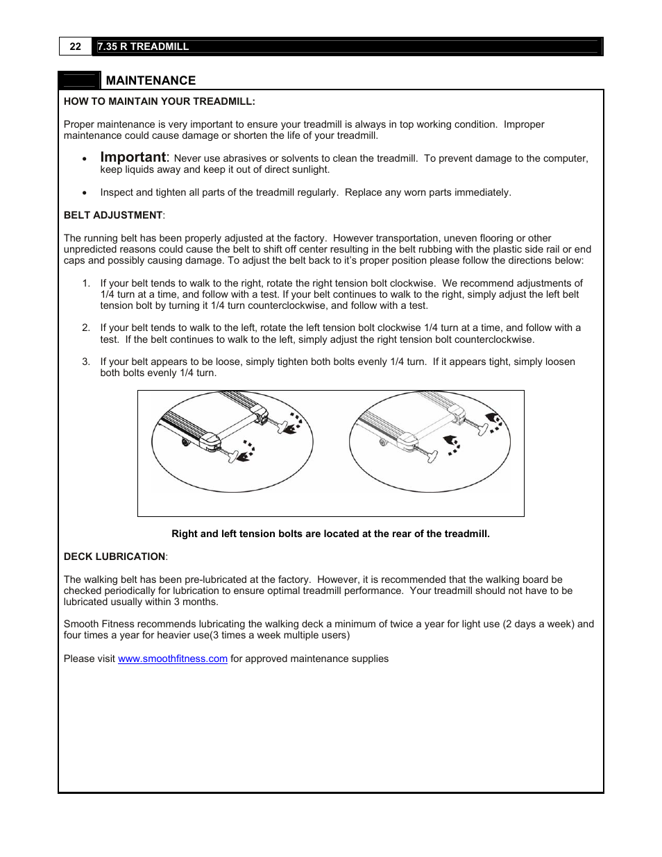 Important | Smooth Fitness 7.35 R User Manual | Page 22 / 39