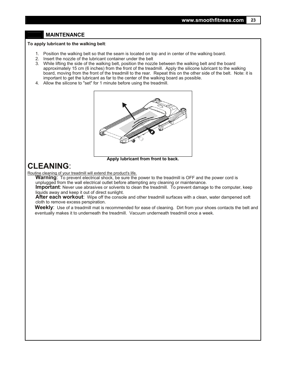 Cleaning | Smooth Fitness 7.35 R User Manual | Page 23 / 39