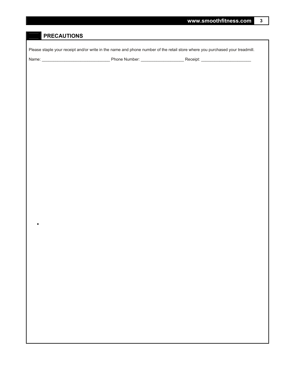 Precautions | Smooth Fitness 7.35 R User Manual | Page 3 / 39