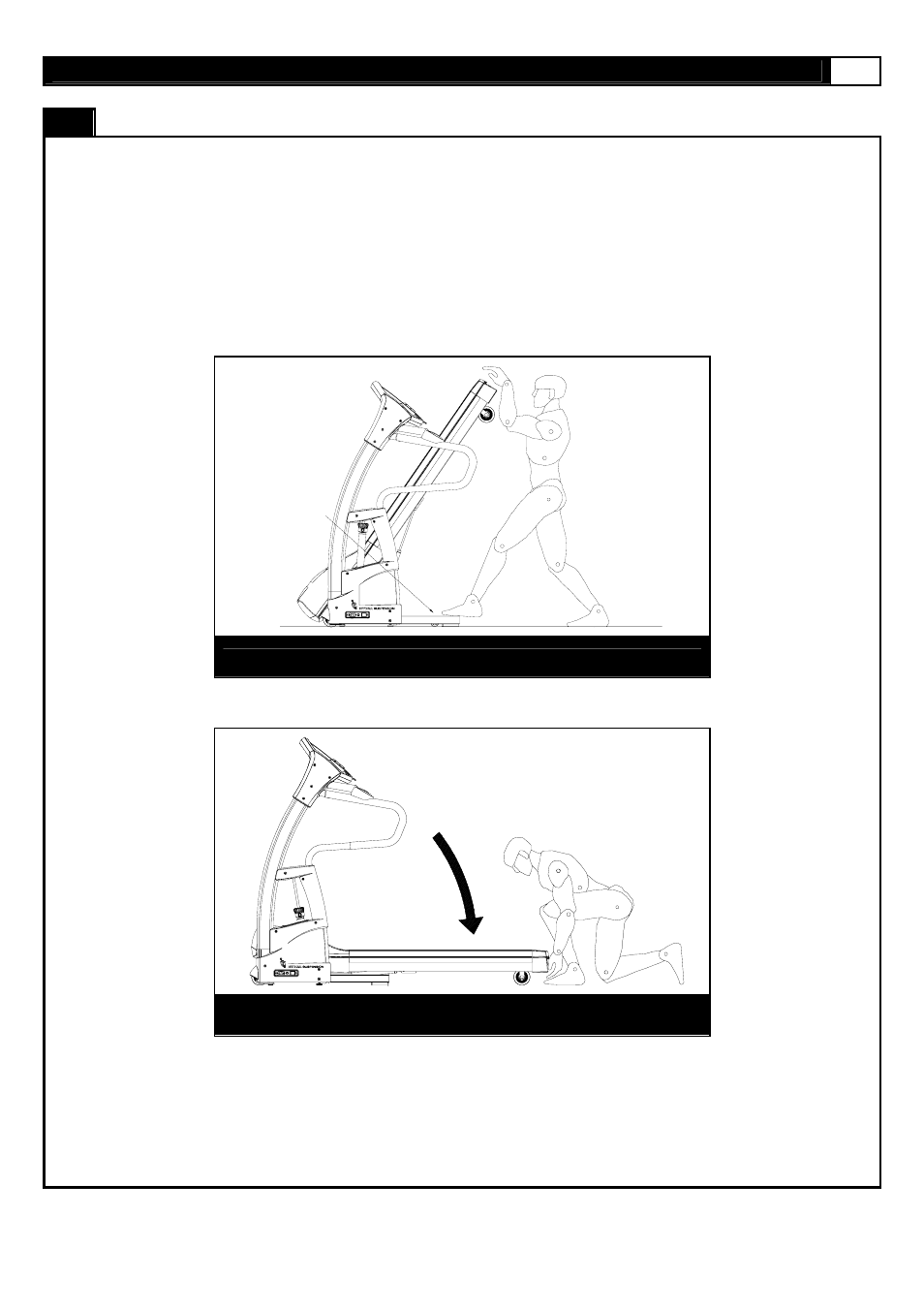 Unfolding instructions, Tip the release leaver with your foot, And carefully let down the deck | Smooth Fitness Motorized 8.25E User Manual | Page 29 / 47