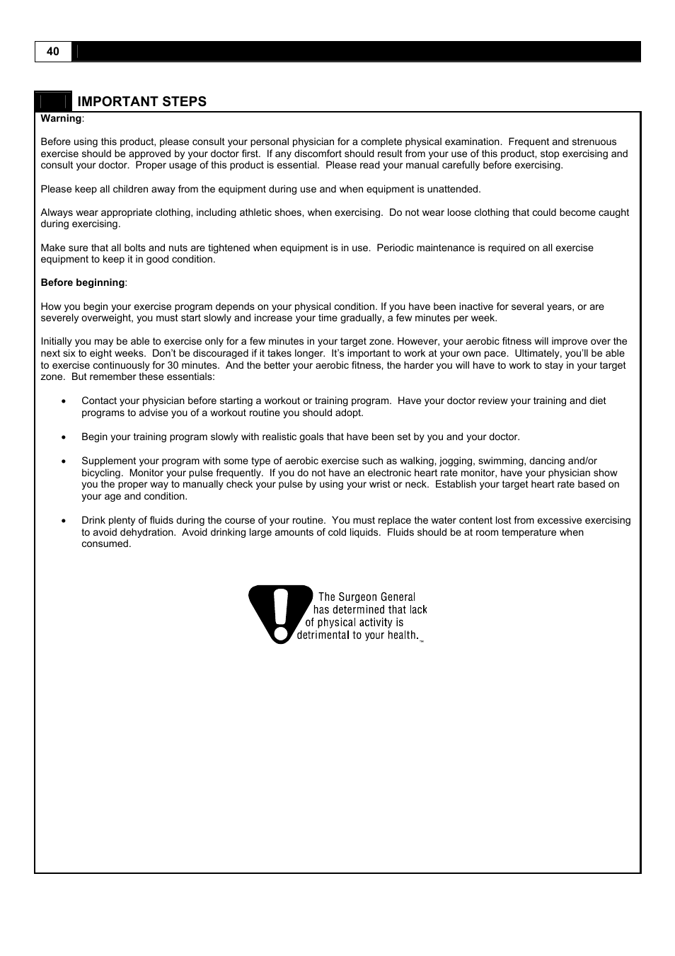 Important steps | Smooth Fitness 5.25E User Manual | Page 40 / 45