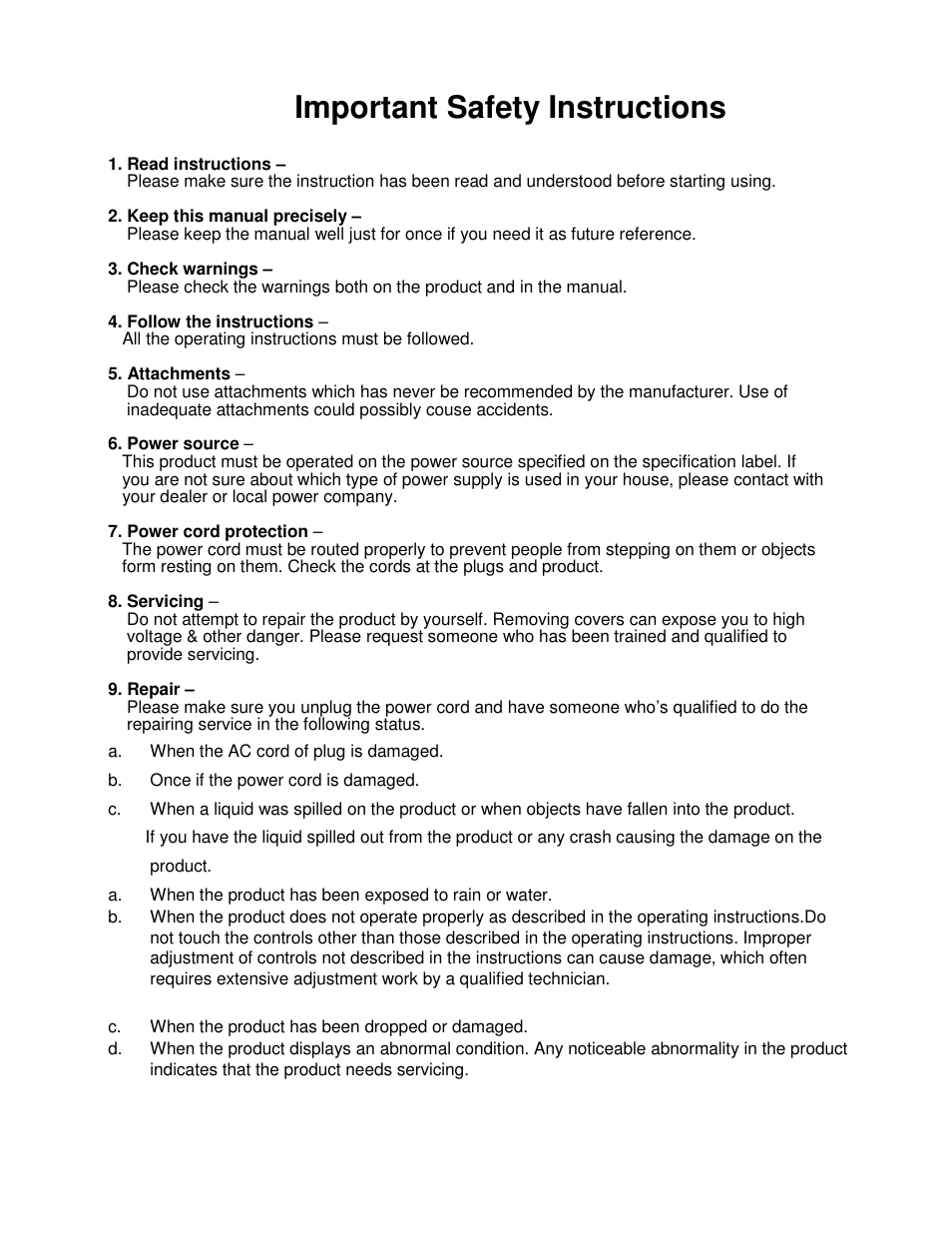 Important safety instructions | Smooth Fitness 15" TFT LCD MONITOR GMTV15 User Manual | Page 5 / 11