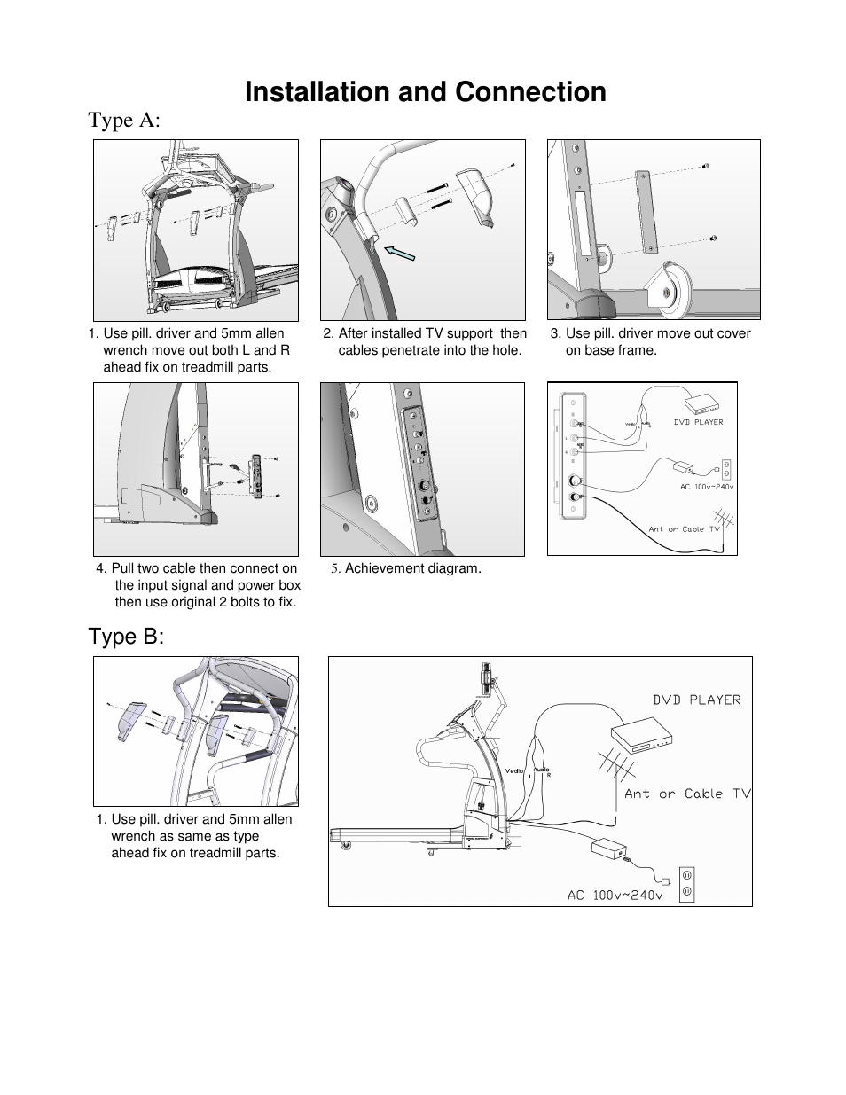 Installation and connection, Type a, Type b | Smooth Fitness 15" TFT LCD MONITOR GMTV15 User Manual | Page 6 / 11