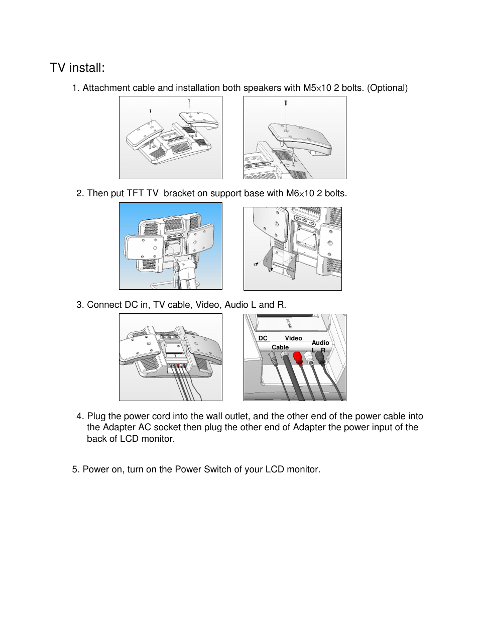 Tv install | Smooth Fitness 15" TFT LCD MONITOR GMTV15 User Manual | Page 7 / 11
