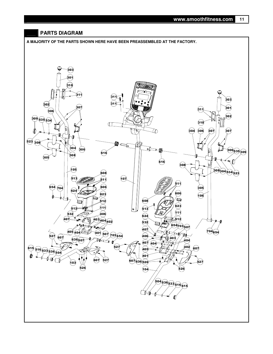 Parts diagram | Smooth Fitness USER WEIGHT LIMITATION CE7.4 User Manual | Page 11 / 37
