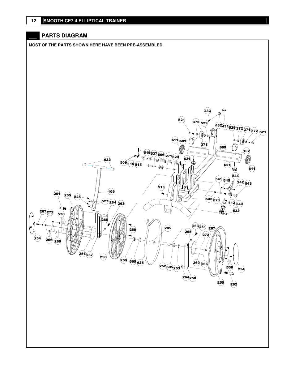 Parts diagram | Smooth Fitness USER WEIGHT LIMITATION CE7.4 User Manual | Page 12 / 37