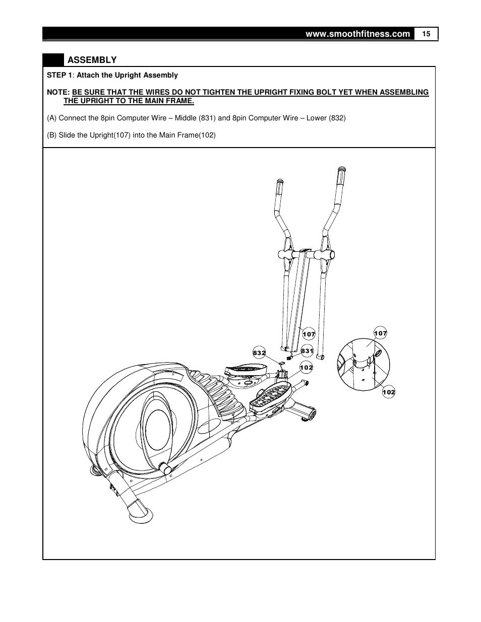 Assembly | Smooth Fitness USER WEIGHT LIMITATION CE7.4 User Manual | Page 15 / 37