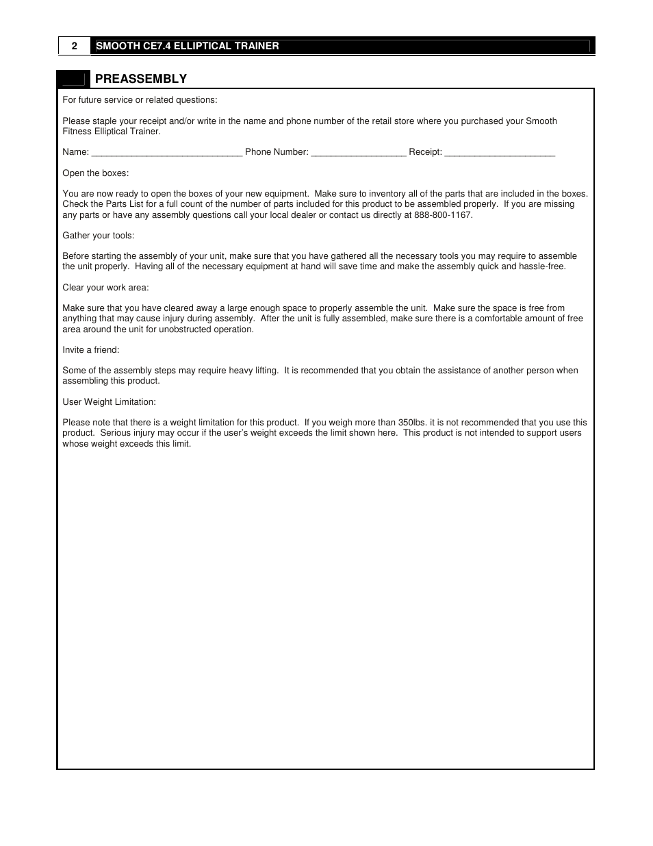 Smooth Fitness USER WEIGHT LIMITATION CE7.4 User Manual | Page 2 / 37