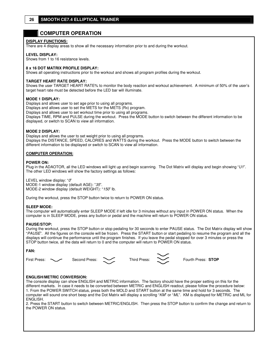 Smooth Fitness USER WEIGHT LIMITATION CE7.4 User Manual | Page 26 / 37