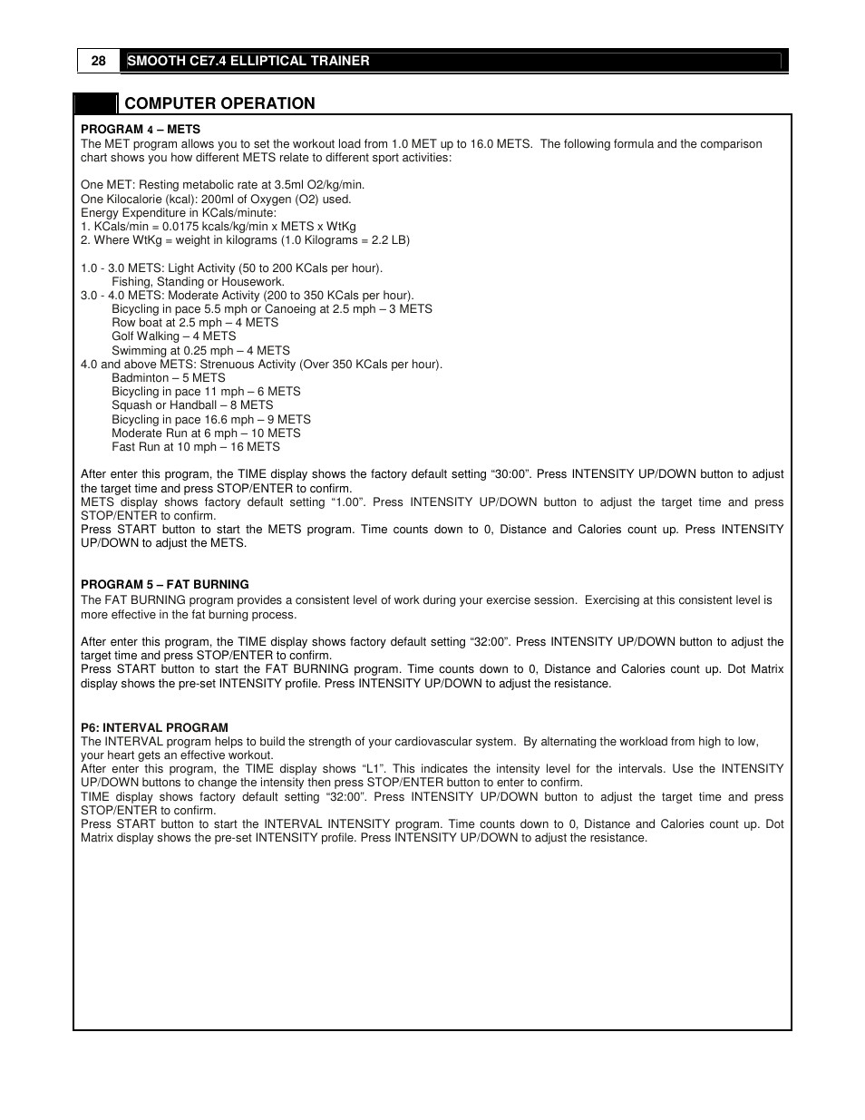 Smooth Fitness USER WEIGHT LIMITATION CE7.4 User Manual | Page 28 / 37