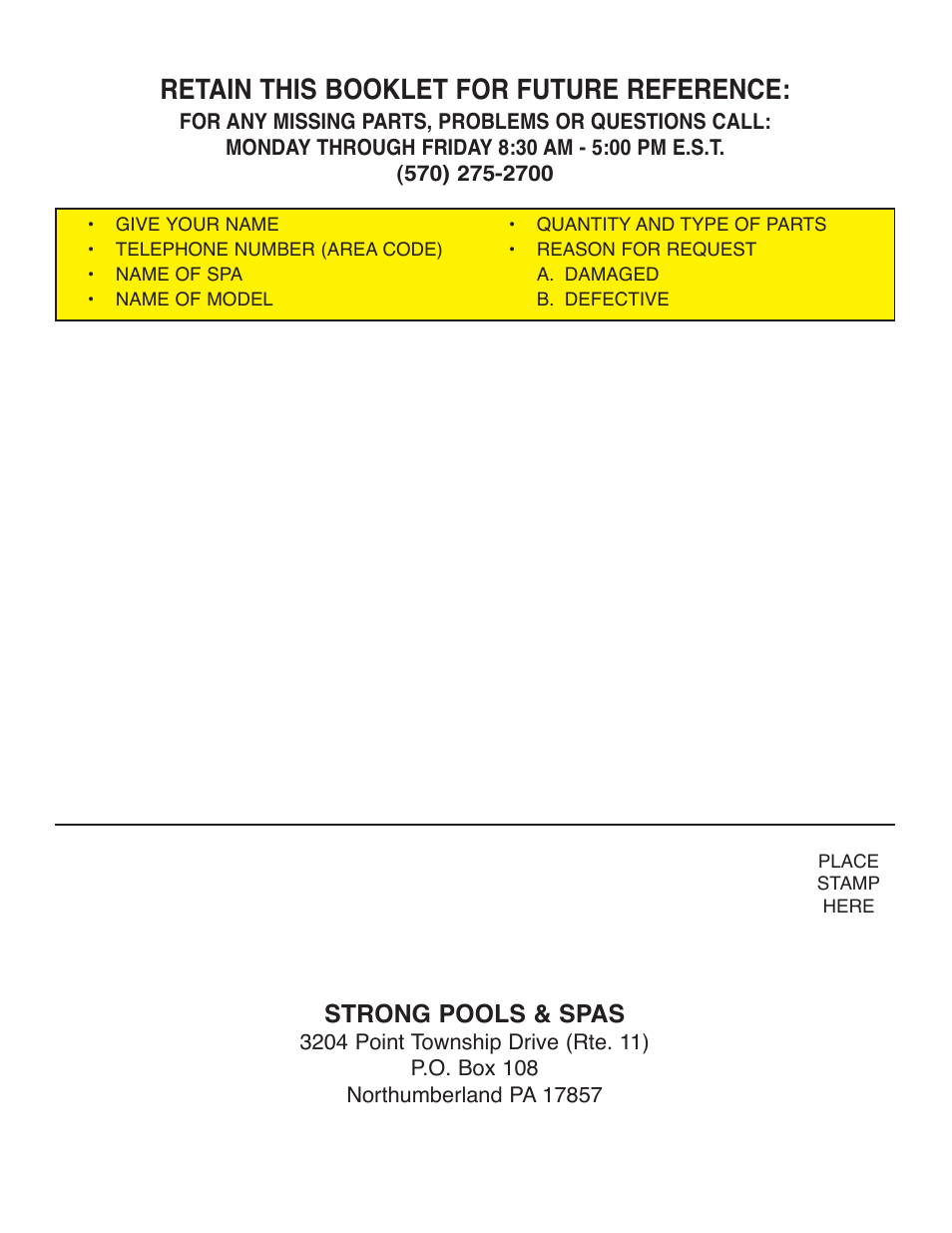Retain this booklet for future reference, Strong pools & spas | Strong Pools and Spas The Antigua User Manual | Page 16 / 16
