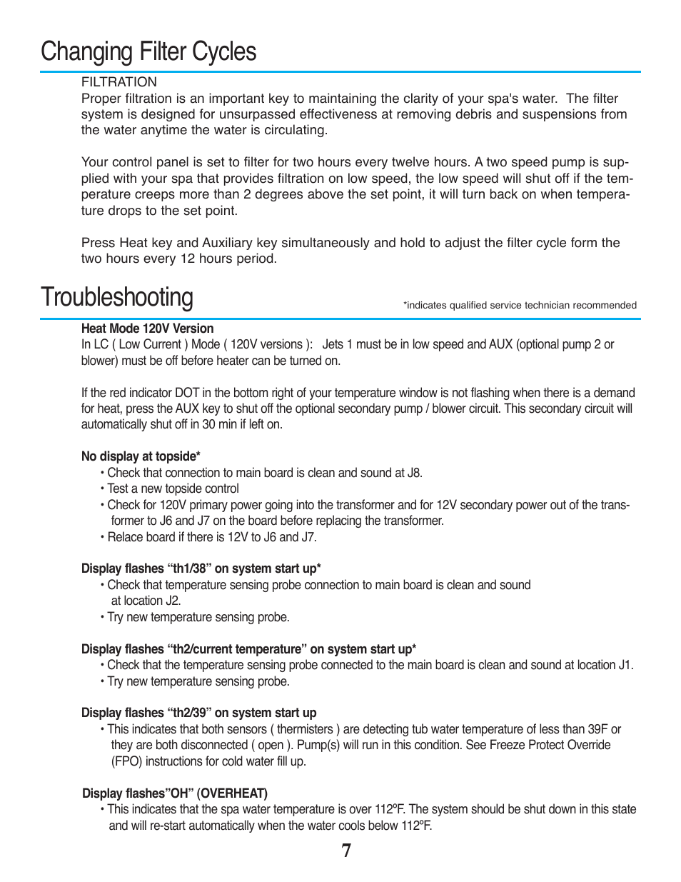 Changing filter cycles troubleshooting | Strong Pools and Spas The Antigua User Manual | Page 9 / 16
